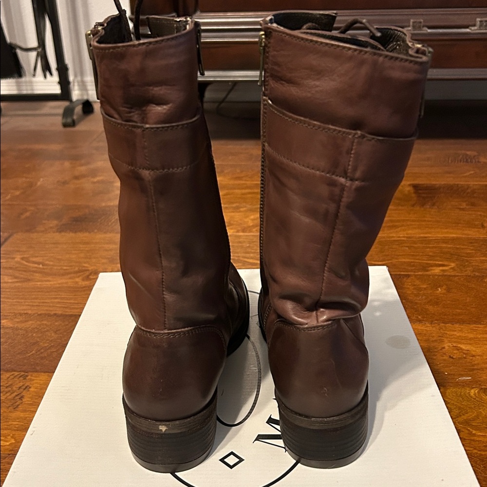 Steve Madden Leader Brown Leather Side Zip Lace Up Boot. Size 9. NIB - Picture 4 of 16